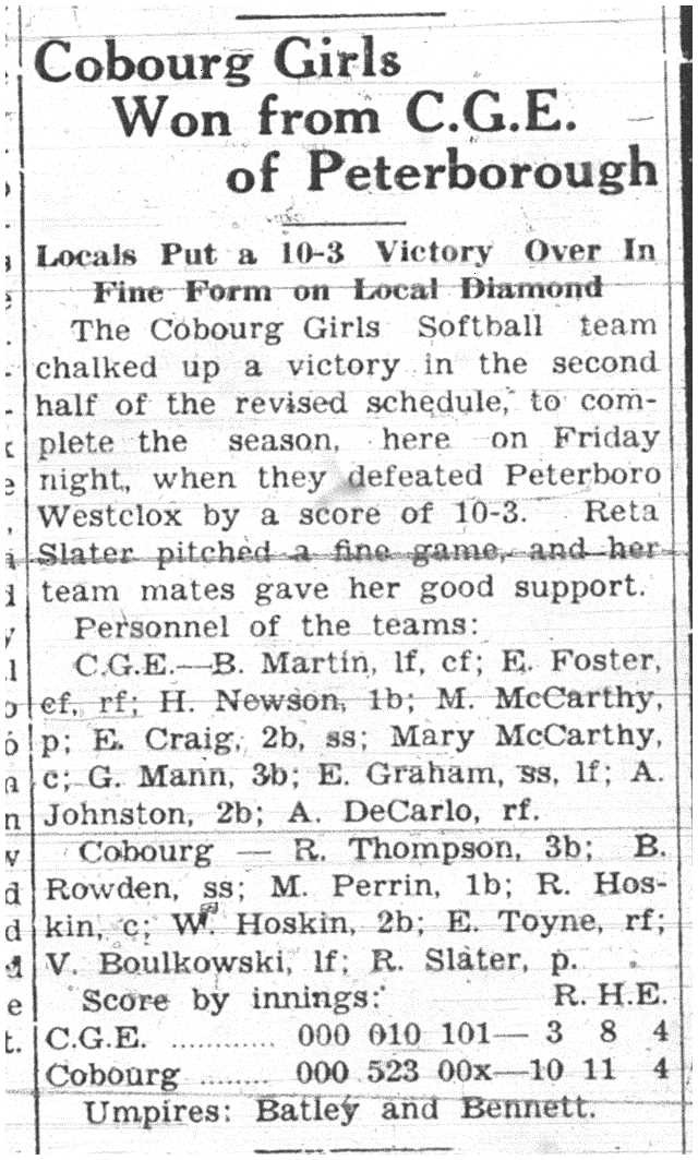 1937-07-15 Softball - Girls vs Peterborough