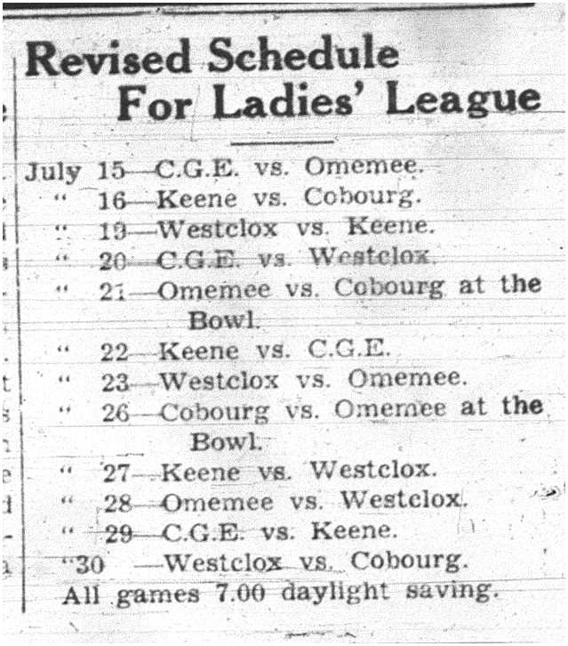 1937-07-15 Softball - Ladies League Schedule