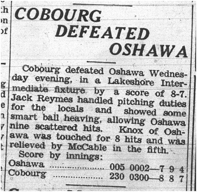 1937-07-29 Baseball - Intermediates vs Oshawa