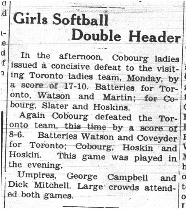 1937-08-05 Softball - Girls vs Toronto