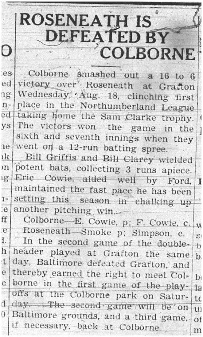 1937-08-26 Baseball - Northumberland League