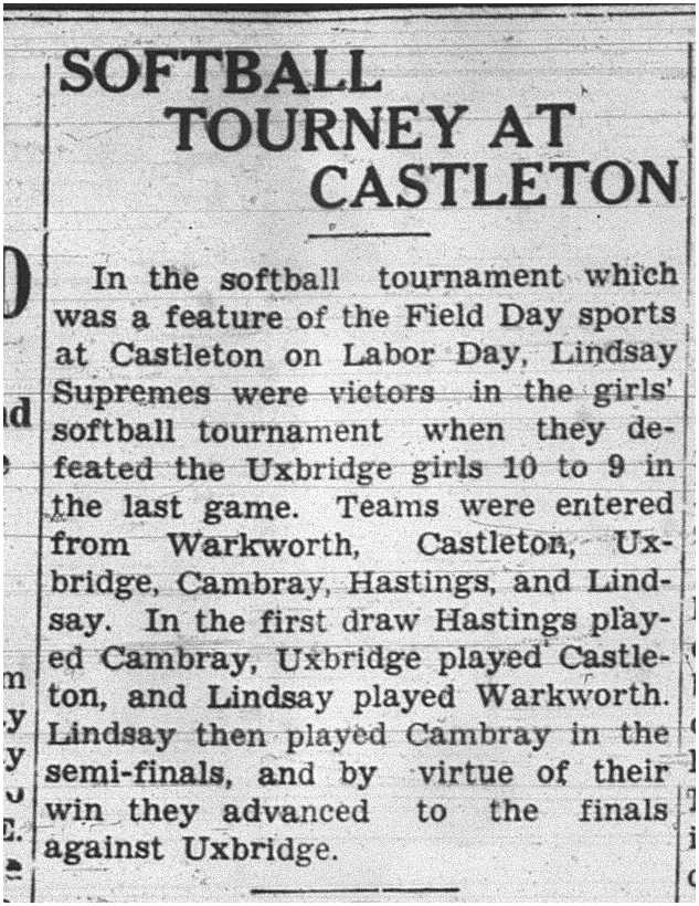 1937-09-09 Softball - Ladies Tourney at Castleton