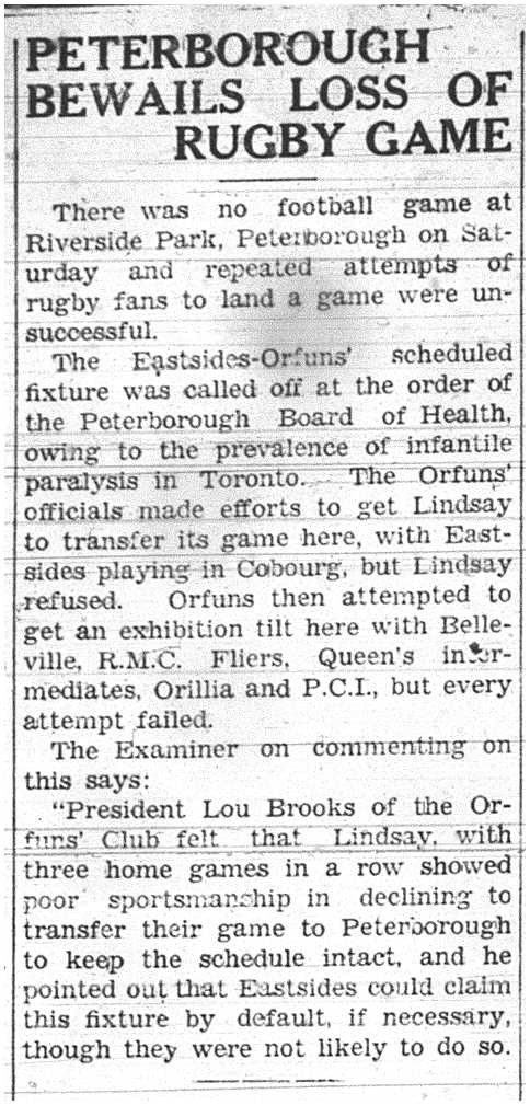 1937-10-07 Football - Intermediate -no game because of Infantile Paralysis