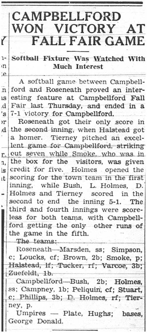 1937-10-07 Softball -at Campbellford Fall Fair