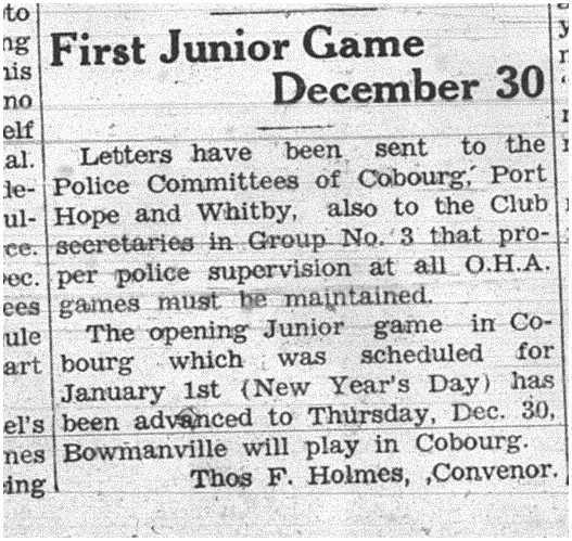 1937-12-16 Hockey - Juniors-Police supervision at games