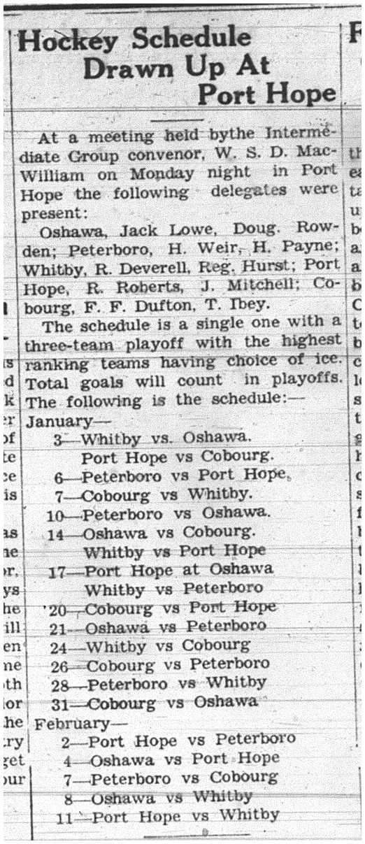 1937-12-23 Hockey - Intermediate Schedule