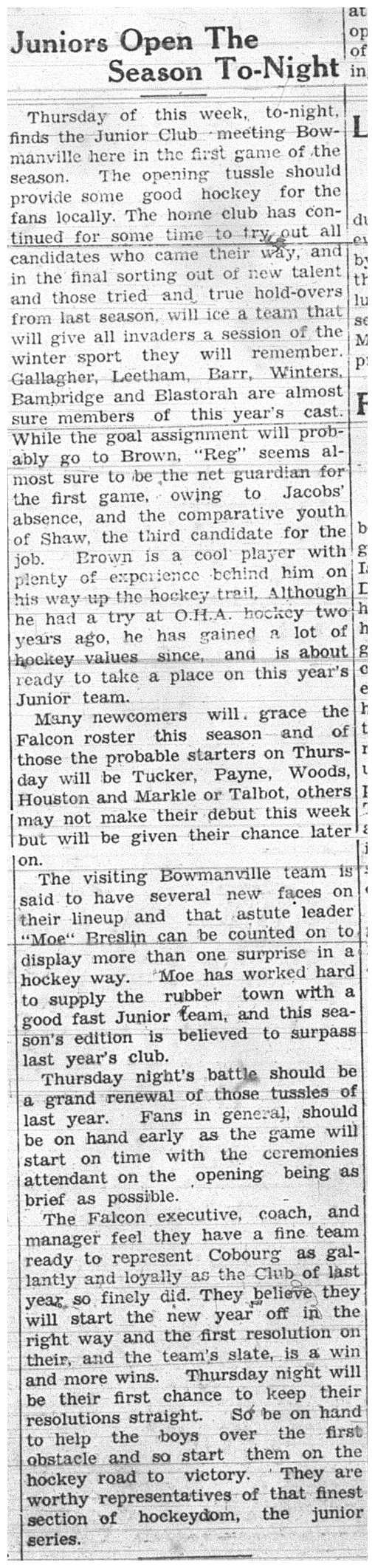 1937-12-30 Hockey - Juniors Opener