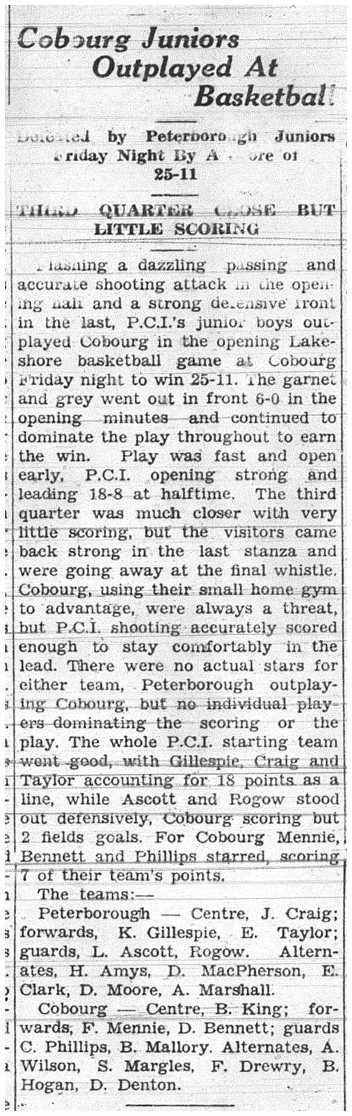 1938-01-13 School -Basketball- Cobourg vs PCI