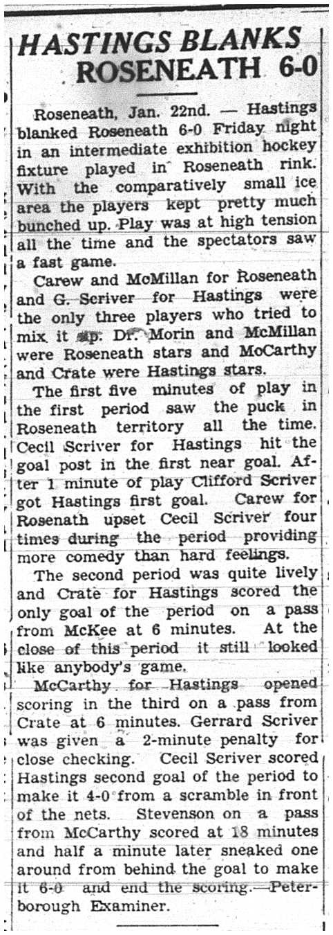 1938-01-27 Hockey -Intermediates-Roseneath vs Hastings