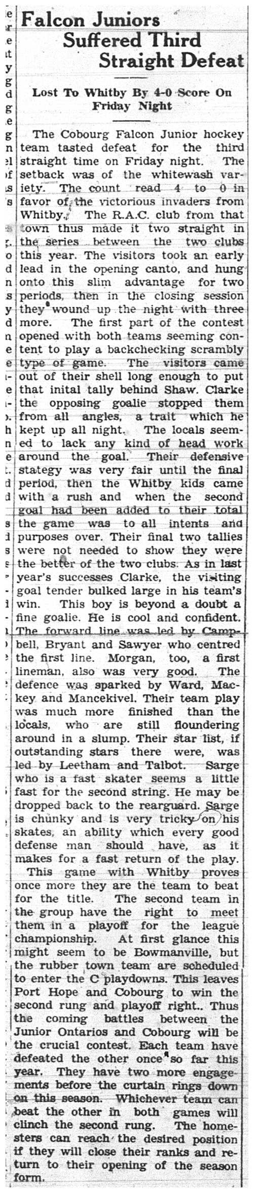 1938-01-27 Hockey -Juniors vs Whitby