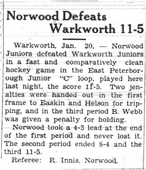 1938-01-27 Hockey -Juniors-Norwood vs Warkworth