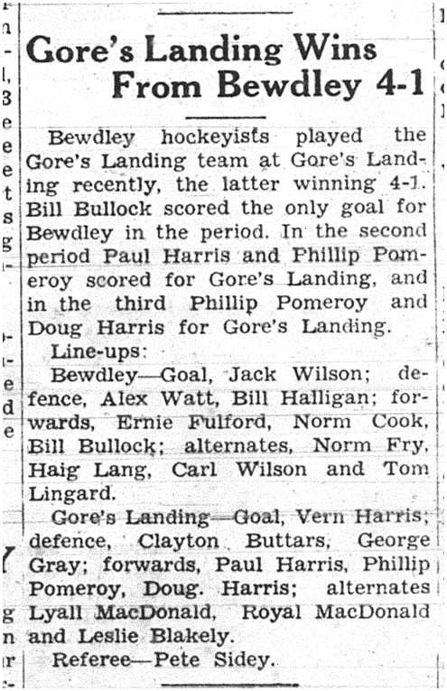 1938-02-17 Hockey -Gores Landing vs Bewdley