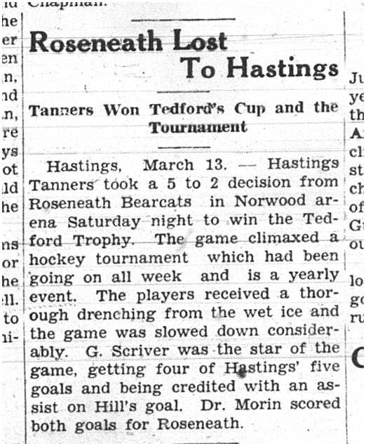 1938-03-17 Hockey -Roseneath vs Hastings for Tedford Trophy