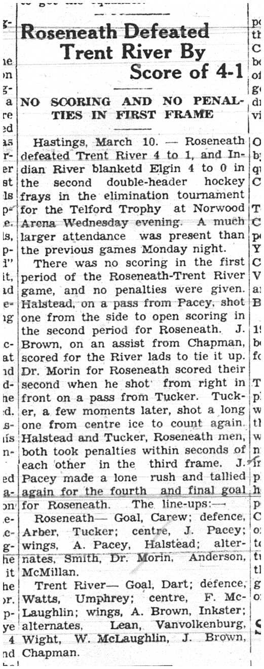 1938-03-17 Hockey -Roseneath wins in elimination tourney