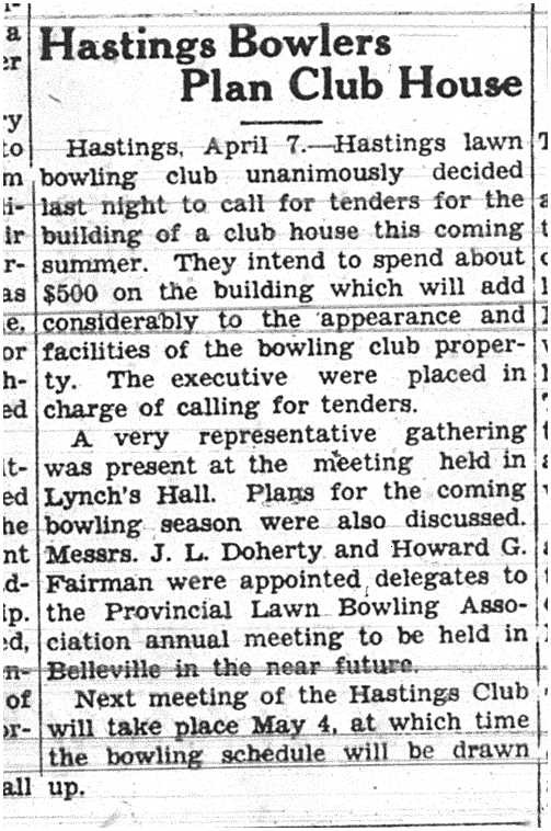 1938-04-14 Lawn Bowling -Hastings clubhouse