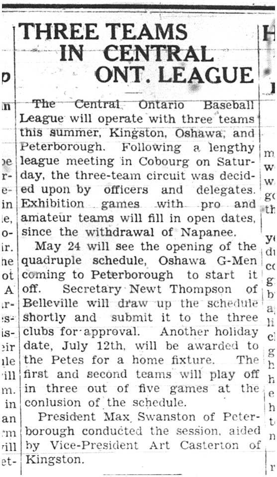 1938-05-05 Baseball -3 teams in Central Ontario League