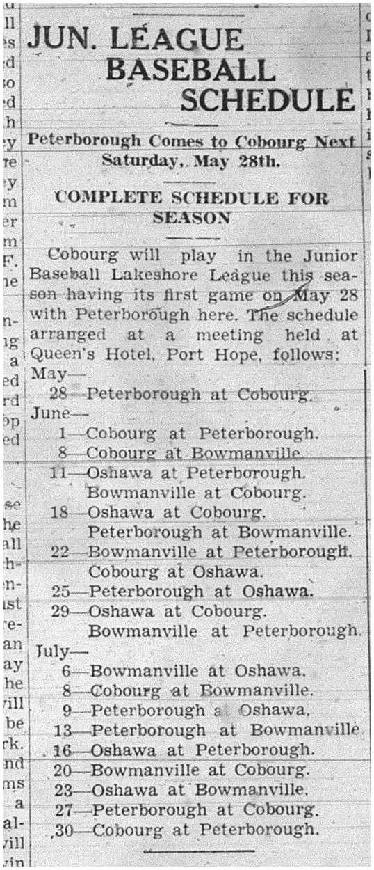 1938-05-26 Baseball -Junior Schedule