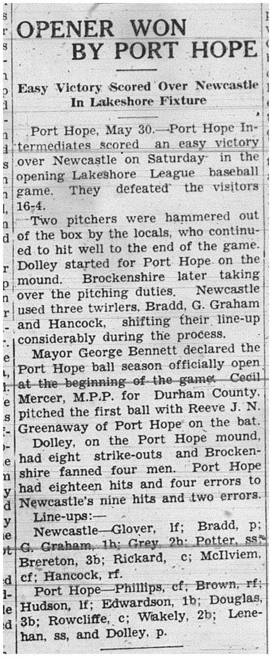 1938-06-02 Baseball -Intermediates-Lakeshore League