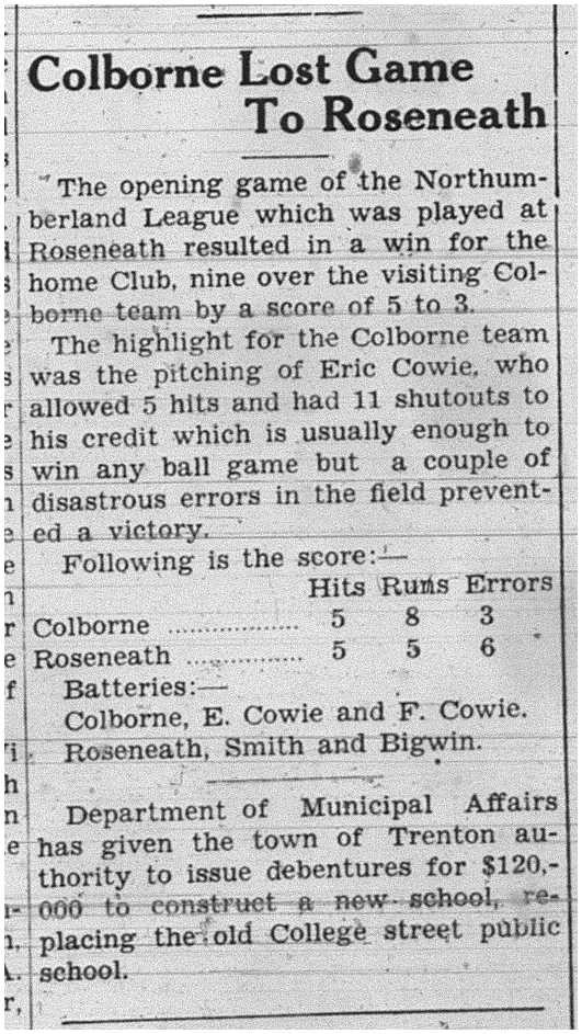 1938-06-02 Baseball -Roseneath vs Colborne