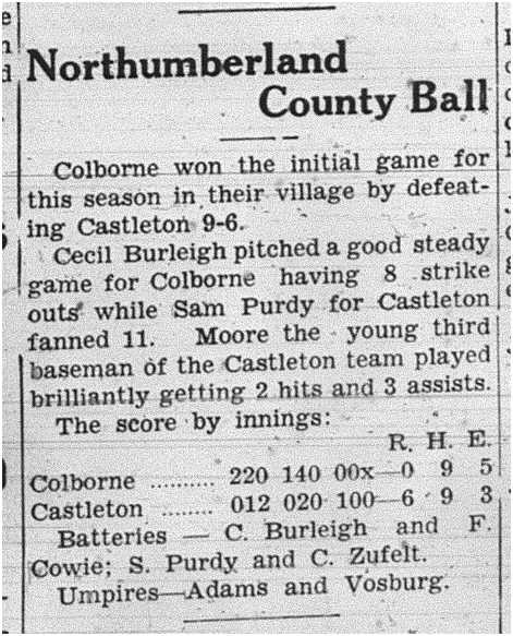 1938-06-09 Baseball -Colborne vs Castleton