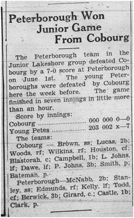 1938-06-09 Baseball -Juniors vs Peterborough