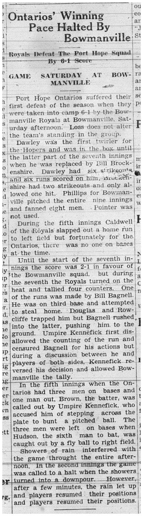 1938-06-09 Baseball -PH vs Bowmanville