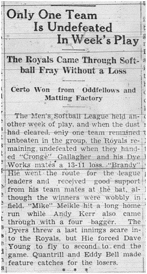 1938-06-09 Softball - Men's League