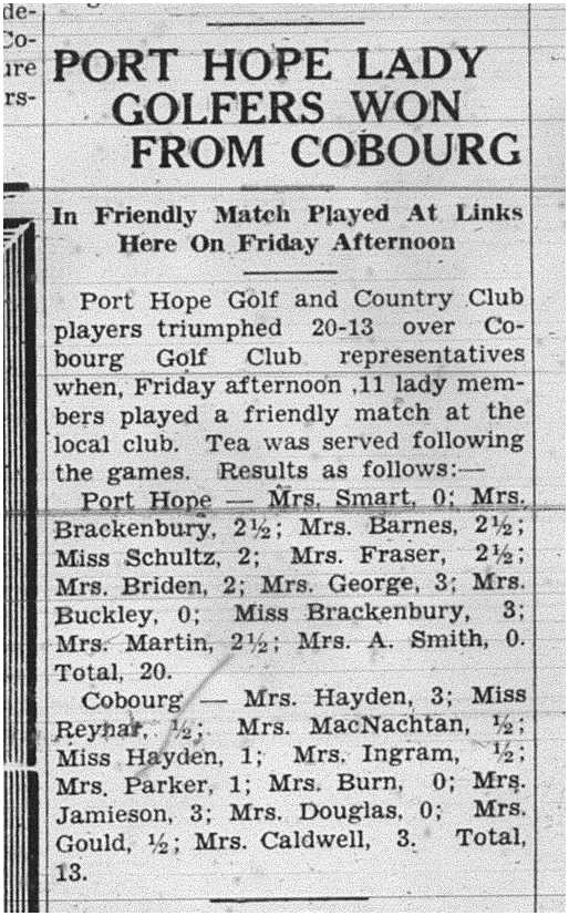 1938-06-16 Golf Cobourg vs PH Ladies