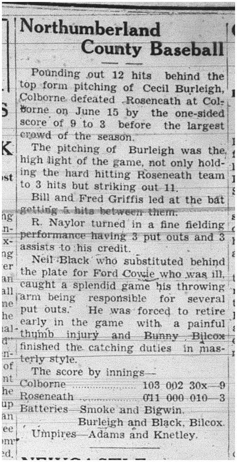 1938-06-23 Baseball -Colborne vs Roseneath