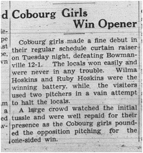 1938-06-23 Softball -Ladies vs Bowmanville