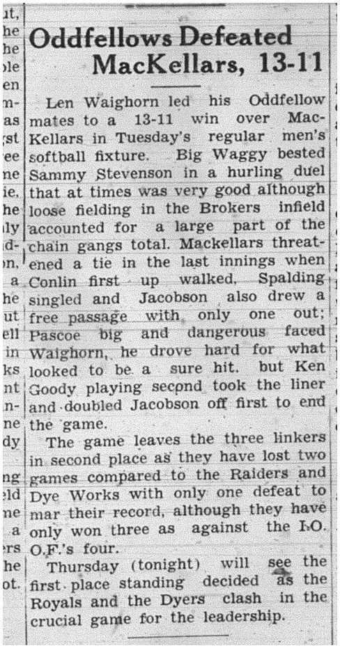 1938-06-23 Softball -Men's League