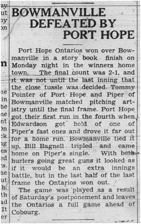 1938-06-30 Baseball -PH vs Bowmanviile