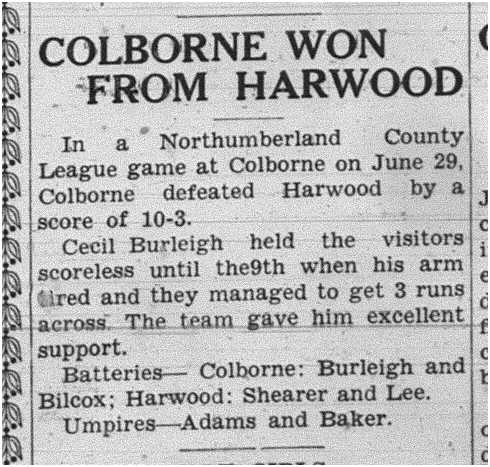 1938-07-07 Baseball -Colborne vs Harwood