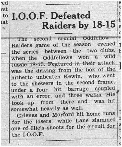 1938-07-07 Softball -Mens League IOOF
