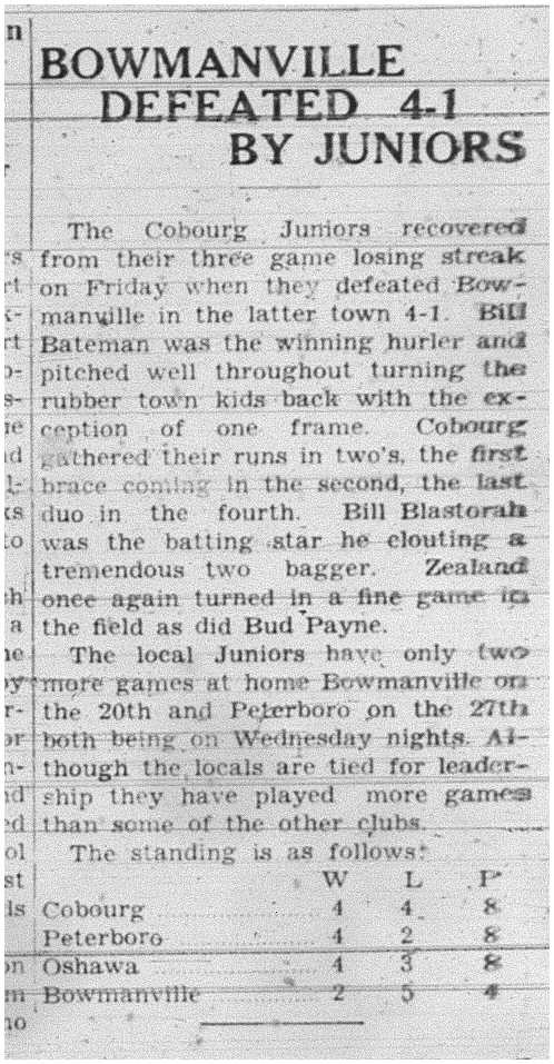 1938-07-14 Baseball -Juniors vs Bowmanville