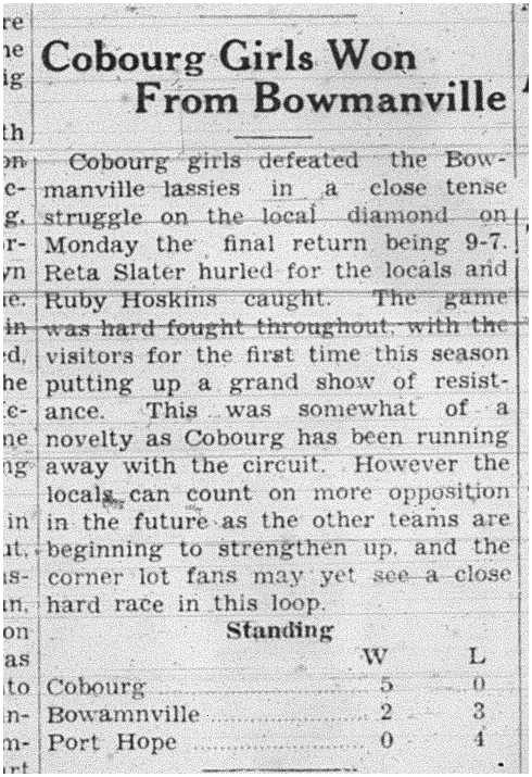1938-07-14 Softball -Ladies vs Bowmanville