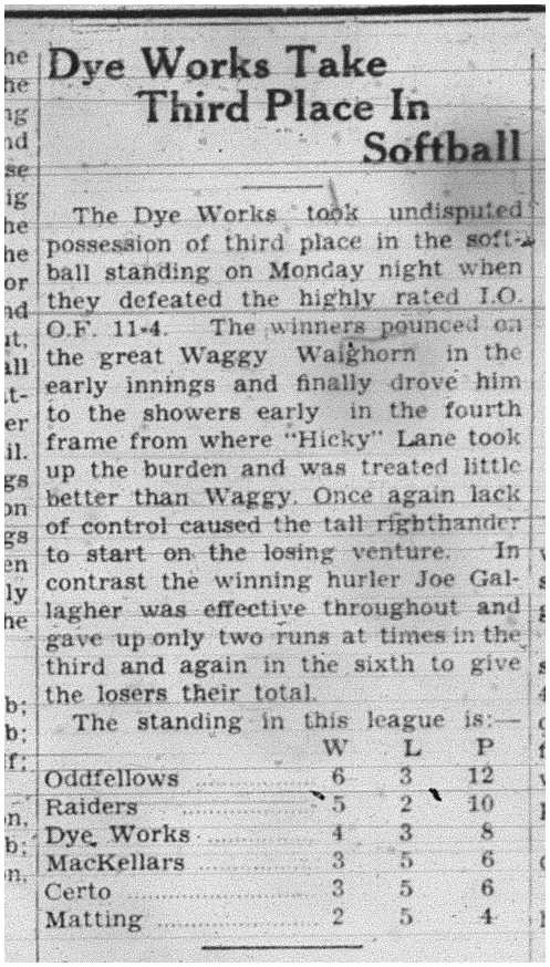 1938-07-14 Softball -Mens League Dye Works