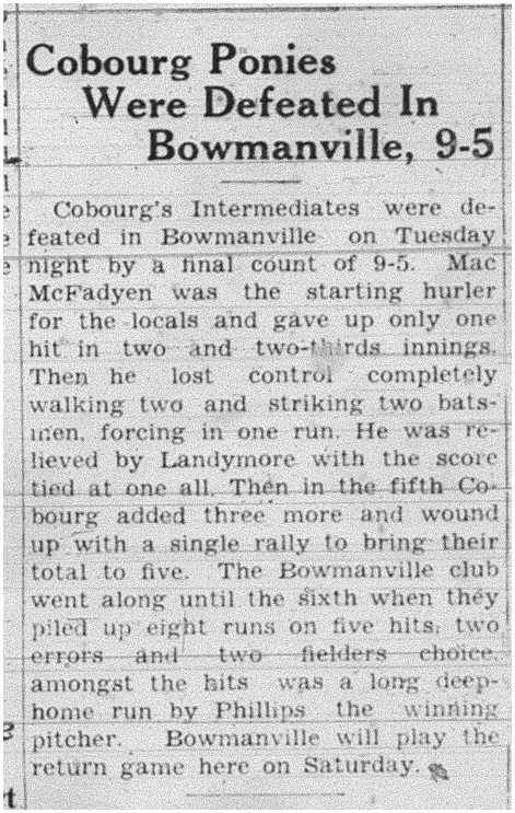 1938-07-21 Baseball -Intermediates vs Bowmanville