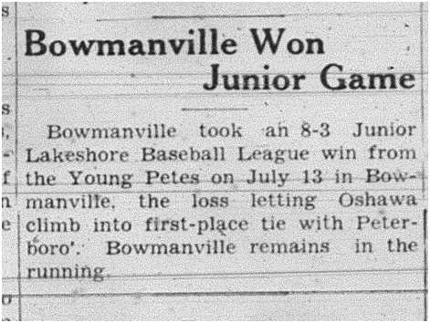 1938-07-21 Baseball -Juniors Peterborough vs Bowmanville