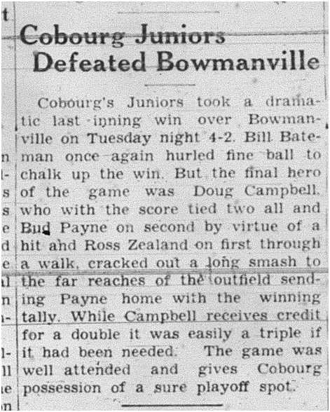 1938-07-21 Baseball -Juniors vs Bowmanville