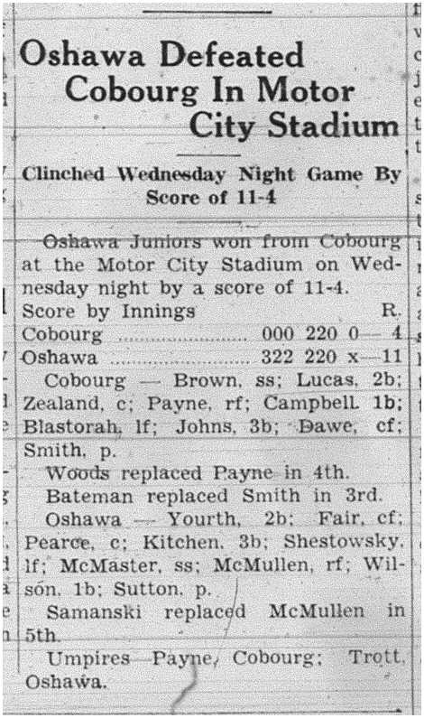 1938-07-21 Baseball -Juniors vs Oshawa