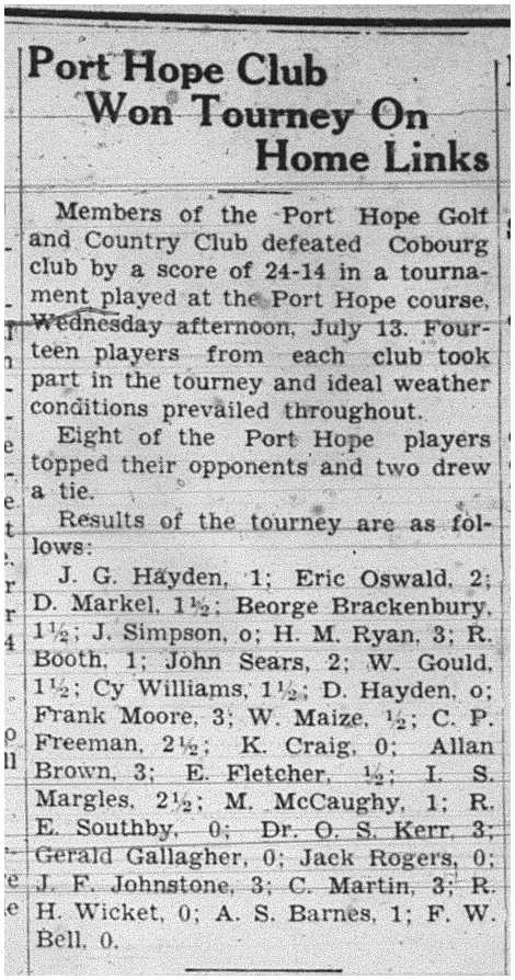 1938-07-21 Golf -Cobourg vs PH