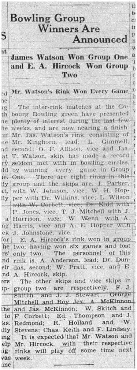 1938-07-28 Lawn Bowling -interclub results