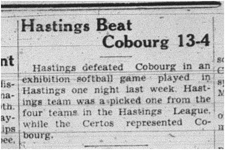 1938-07-28 Softball -Cobourg vs Hastings