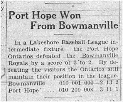 1938-08-04 Baseball -Intermediates PH vs Bowmanville