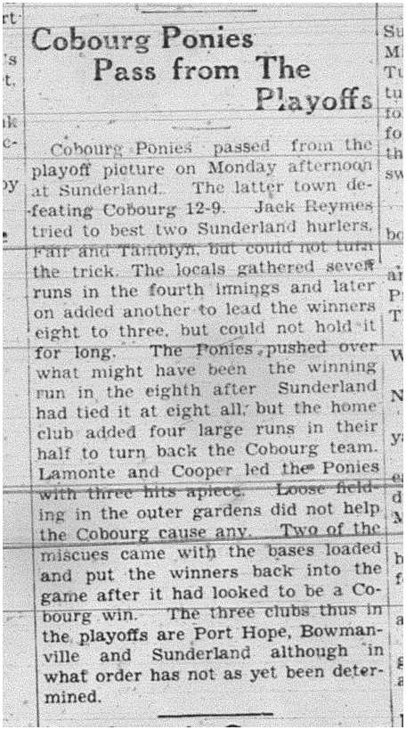 1938-08-04 Baseball -Intermediates vs Sunderland