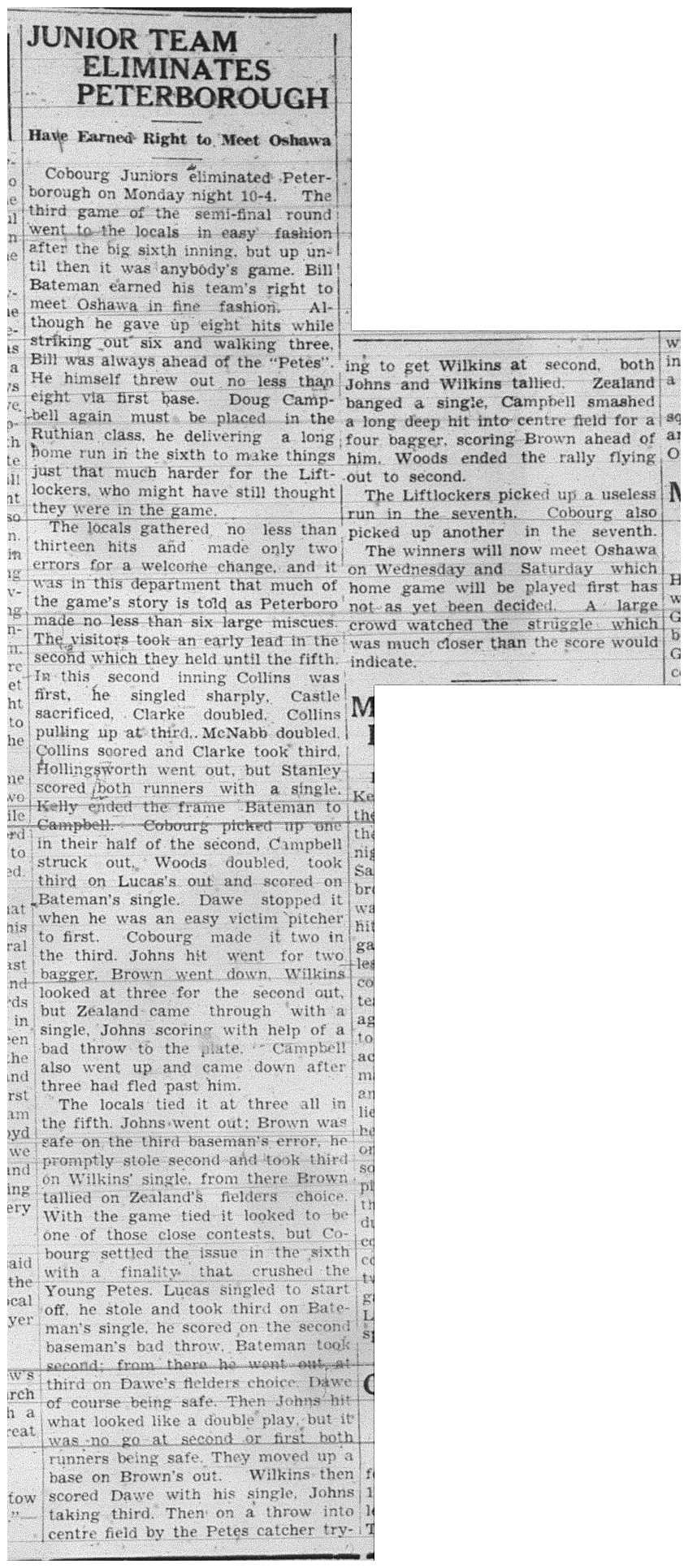 1938-08-04 Baseball -Juniors eliminate Peterborough