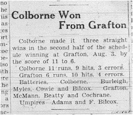 1938-08-11 Baseball -Colborne vs Grafton