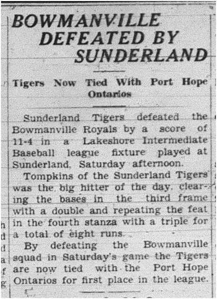 1938-08-11 Baseball -Intermediates -Bowmanville vs Sunderland