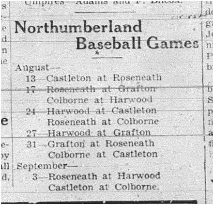 1938-08-11 Baseball -Northumberland League Schedule